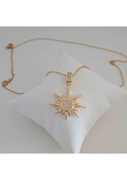 Gold Pirinç Zirkon Taşlı Güneş Kolye