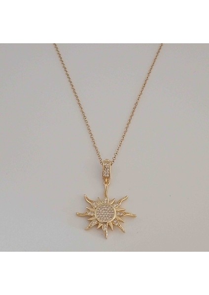 Gold Pirinç Zirkon Taşlı Güneş Kolye fiyatları
