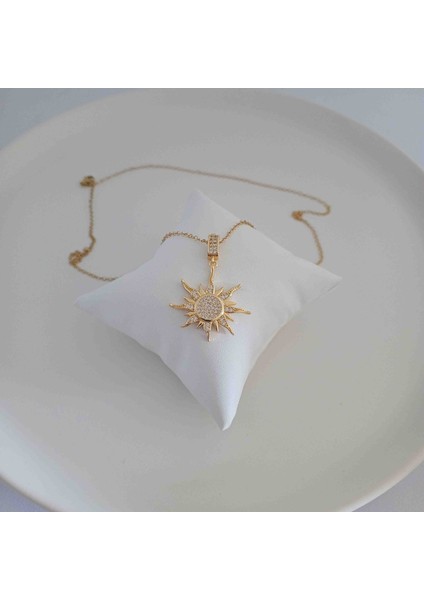 Gold Pirinç Zirkon Taşlı Güneş Kolye modelleri