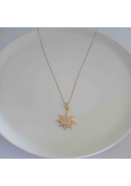 Gold Pirinç Zirkon Taşlı Güneş Kolye fırsatları