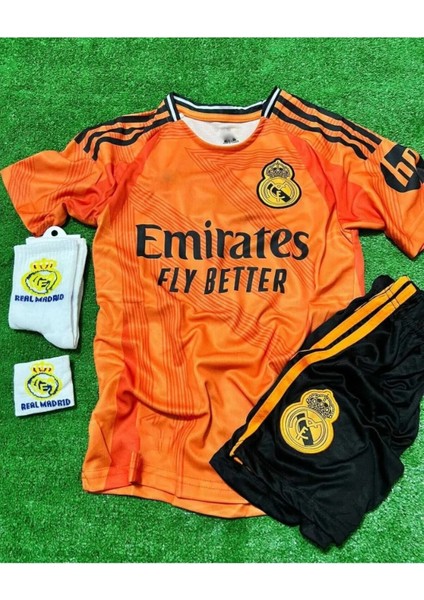 Reall-Madrid Bellingham Turuncu Yeni Sezon Çocuk 4lü Set Forma Çorap-Bileklik Hediyeli SM11