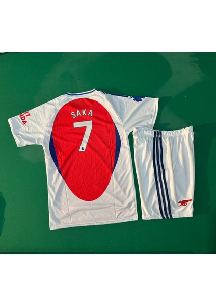 Arsenal 2025 Sezon Saka Kırmızı Beyaz Futbol Çocuk Forması 2'li Set
