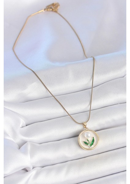 316L Çelik Gold Renk Zincir Beyaz Mineli Incili Çiçek Işlemeli Portre Model Kadın Kolye - TJ-BKO10170 fiyatları