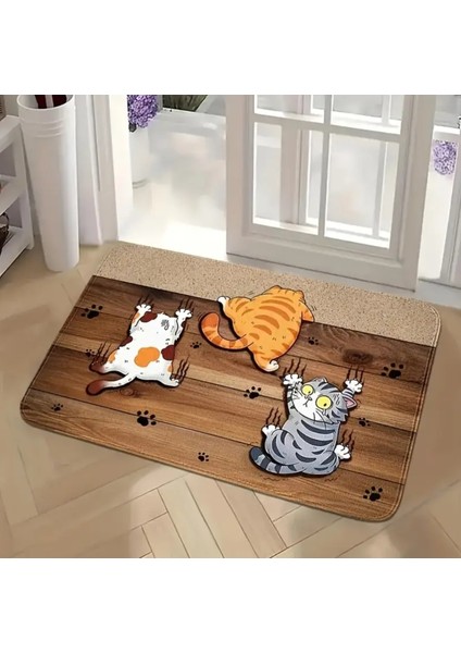 40*60 Cm/15.74*23.62 Inç 1 Adet Kedi Desenli Kapı Matı - Kaymaz