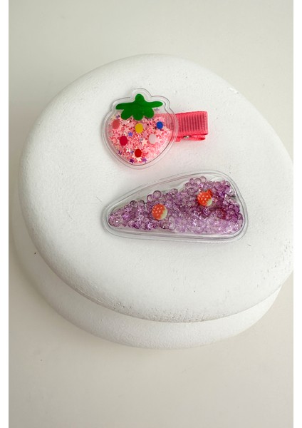 Pembe Çilek Boncuklu 0-2 Yaş Ikili Çocuk Tokası (5cm)