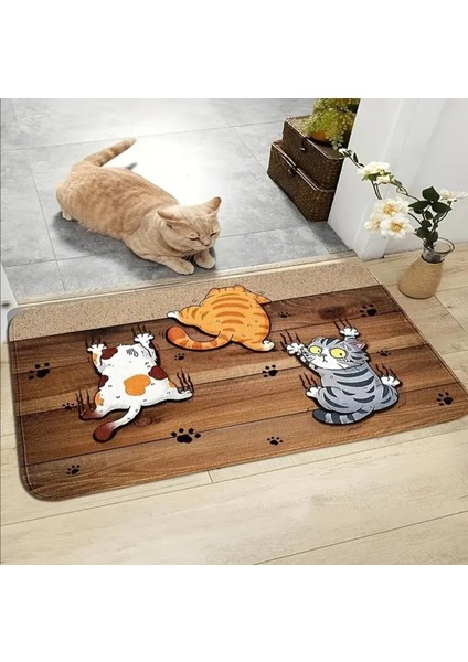 40*60 Cm/15.74*23.62 Inç 1 Adet Kedi Desenli Kapı Matı - Kaymaz