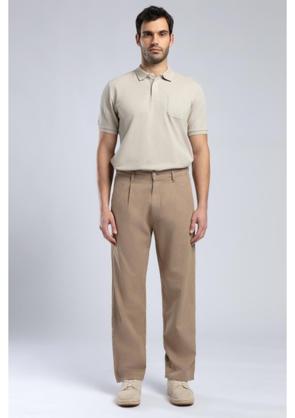 Matteo Erkek %100 Pamuk Dokuma Pantolon Camel