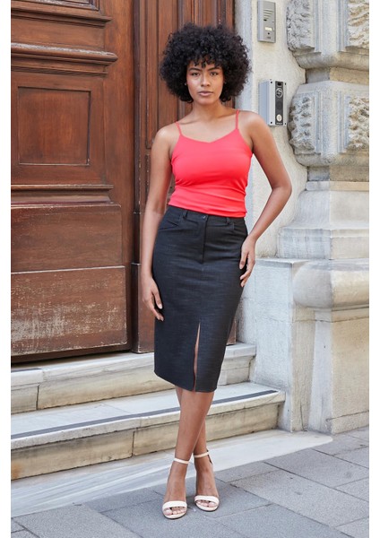 Likralı Şık Parlak Kumaş Ip Askılı Ceket Içi Bluz Body-Mercan fiyatları