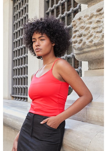 Likralı Şık Parlak Kumaş Ip Askılı Ceket Içi Bluz Body-Mercan fırsatları