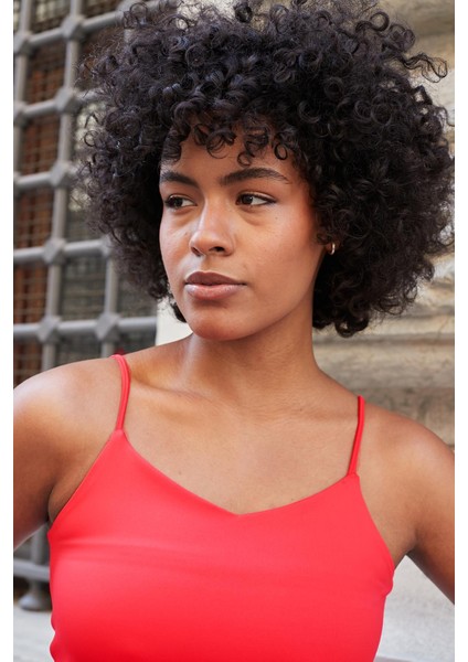 Likralı Şık Parlak Kumaş Ip Askılı Ceket Içi Bluz Body-Mercan indirimleri