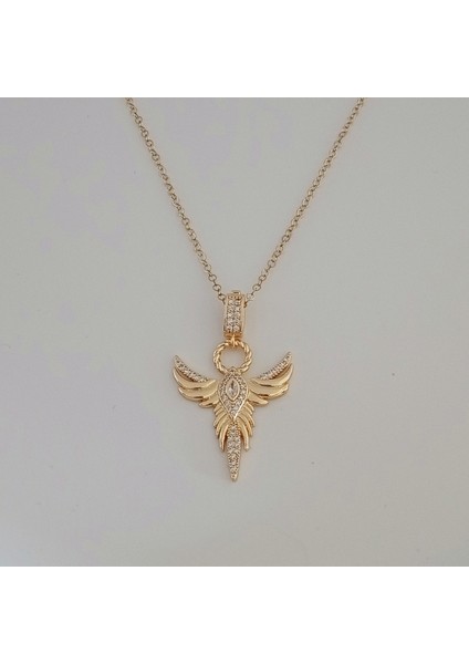 Gold Pirinç Zirkon Taşlı Anka Kuşu Kolye modelleri
