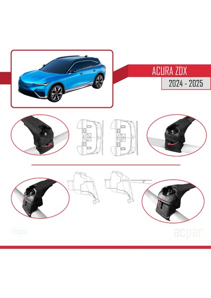 Acura Zdx 2024 ve Sonrası ile Uyumlu Ace-2 Model Ara Atkı Tavan Barı Siyah 2 Adet