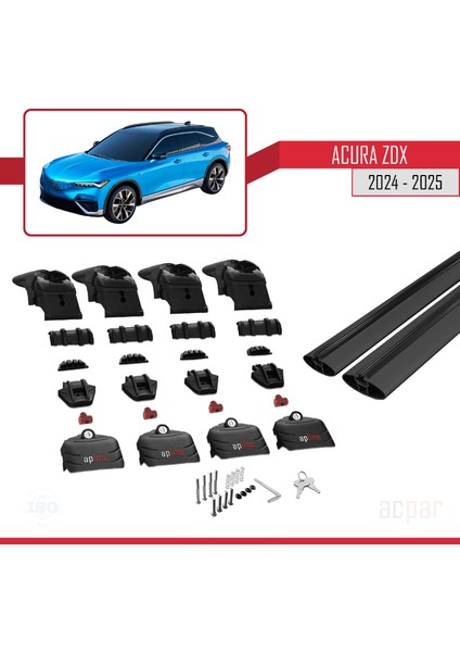 Acura Zdx 2024 ve Sonrası ile Uyumlu Ace-2 Model Ara Atkı Tavan Barı Siyah 2 Adet
