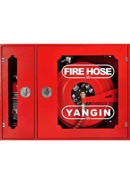 Yangın Dolabı 70X90X23 Ölçülerinde 1”20 mt Kauçuk Hortumlu 1''vanalı Sac Kapaklı Tüp Bölmeli