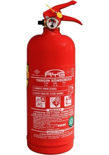 Yangın Söndürme Tüpü Abc Tozlu 1kg Yeni Tarihli Tüv-Türk Muayeneye Uyumlu Garantili