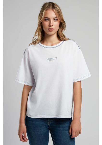 Karbe Kadın %100 Pamuk O Yaka T-Shirt Ekru-L fiyatları