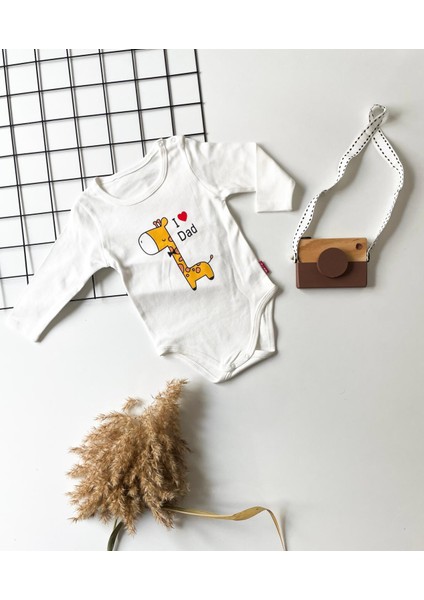 Minicixbebe Zürefa Desenli I Dad Yazılı Erkek Bebek Beyaz Zıbın