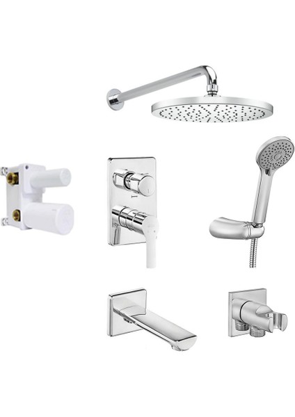 Eca Luna Ankastre Duş Seti - 3 Yollu / 7 Parça Set - ECA.ANKSET.BD312