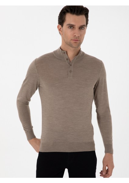 Erkek Vizon Slim Fit Kazak 50311699-VR052