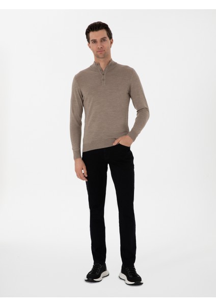 Erkek Vizon Slim Fit Kazak 50311699-VR052