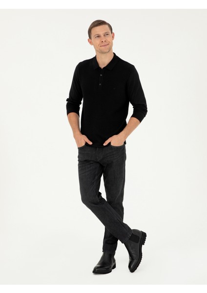 Erkek Siyah Regular Fit Kazak 50279605-VR046
