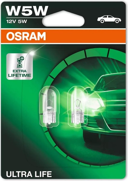 T10 W5W Ultralife Plaka Park Içmekan Ampulü, 12V 2'li Paket, Universal Uzun Ömürlü Orijinal Sarı Renk