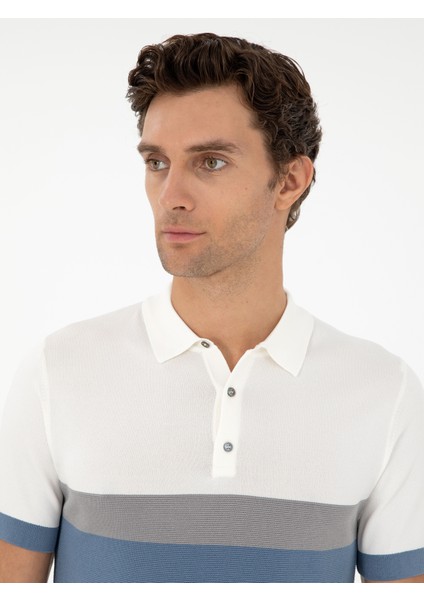 Erkek Mavi Slim Fit Polo Yaka Keten Karışımlı Triko T-shirt 50293243-VR036 fiyatları