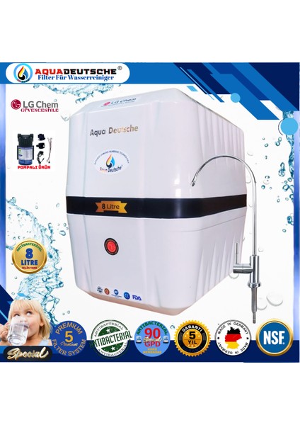 Pompalı 8 Litre Antibakteriyel Çelik Tanklı 90 Gpd Nano Membranlı Gümüş Iyon Kompozit Tatlandırıcılı Su Arıtma Cihazı fiyatları