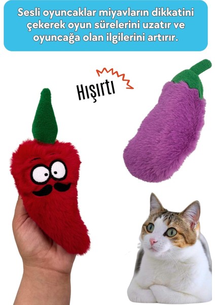 Hışırtı Sesli Kedi Oyuncak Seti (2’li) – Peluş Patlıcan & Biber Catnipli Kedi Oyuncakları fırsatları
