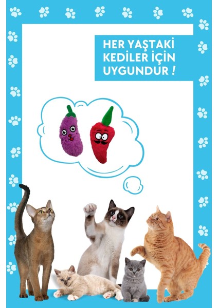 Hışırtı Sesli Kedi Oyuncak Seti (2’li) – Peluş Patlıcan & Biber Catnipli Kedi Oyuncakları