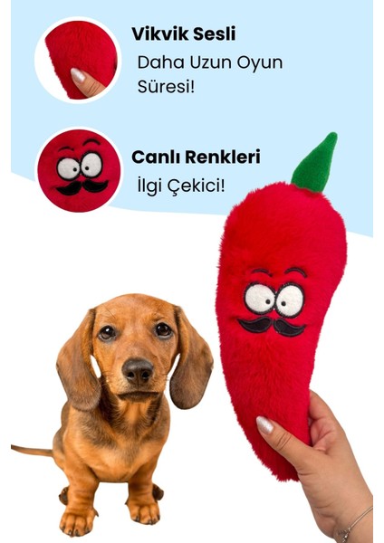 Tombik Biber Köpek Oyuncağı Kırmızı Renkli, Vikvik Sesli Peluş Köpek Oyuncağı Köpek Uyku Arkadaşı