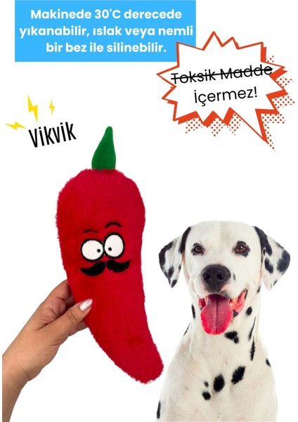 Tombik Biber Köpek Oyuncağı Kırmızı Renkli, Vikvik Sesli Peluş Köpek Oyuncağı Köpek Uyku Arkadaşı