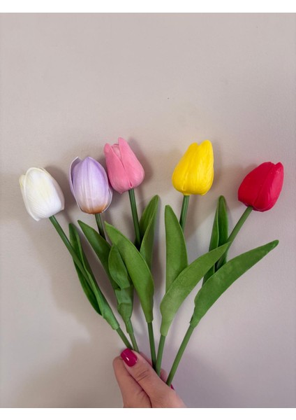 Yapay Islak Lale Rengarenk Renkli Lale 5 Adet 33 cm modelleri