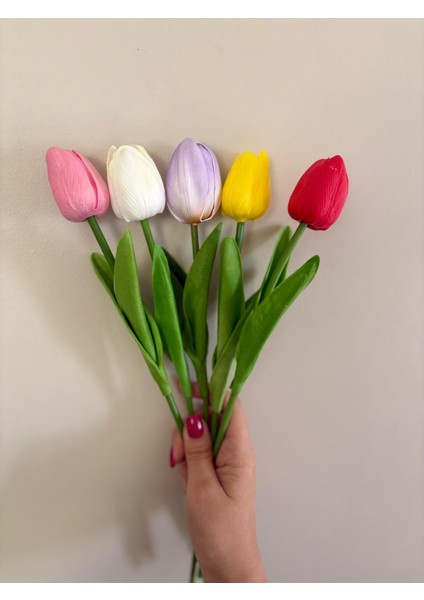 Yapay Islak Lale Rengarenk Renkli Lale 5 Adet 33 cm fırsatları
