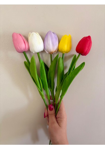 Yapay Islak Lale Rengarenk Renkli Lale 5 Adet 33 cm indirimleri