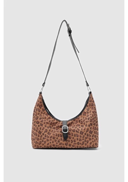 Marilla Süet Vintage Omuz Çantası Leopar Desen