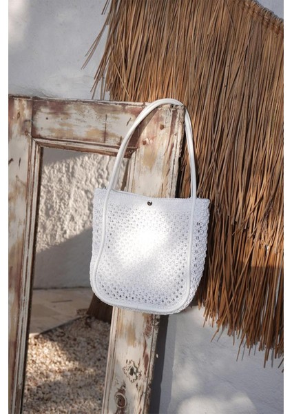 Palma Handmade Midi Hasır Omuz Çantası Beyaz fırsatları
