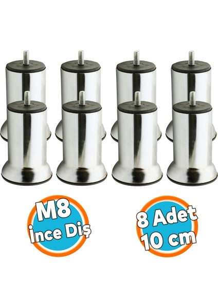 Mobilya Metal Kanepe Puf Baza Koltuk Orta Destek Ayağı M8 Civata Krom Metal Ayak 10 cm 4 Adet