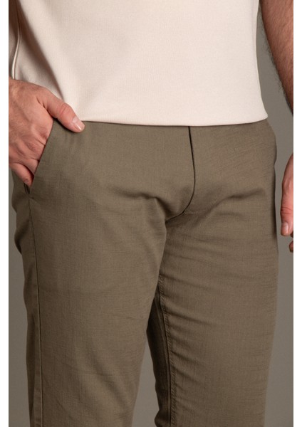 Erkek Haki Keten Pantolon