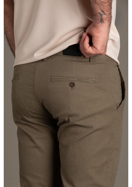 Erkek Haki Keten Pantolon