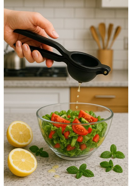 Metal Narenciye Limon Sıkacağı Özel Tasarım Desenli Limon Portakal Sıkacağı Mat Siyah
