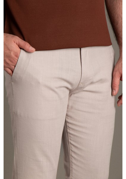 Zekiözer Erkek Bej Keten Pantolon
