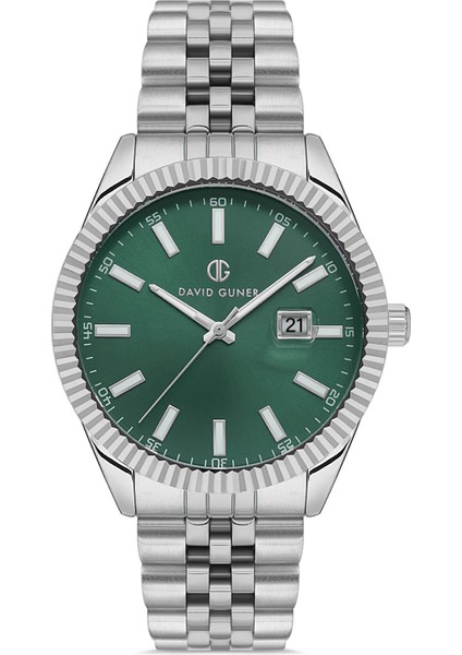 Davıd Guner Gümüş Kaplamalı Yeşil Kadranlı Erkek Kol Saati DG-8626GA-A15