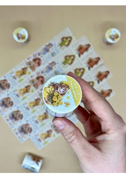 Çiçekçi Kız Temalı Washi Bant/ Washi Tape/ Sticker/ Bullet Journal