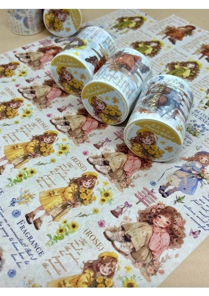 Çiçekçi Kız Temalı Washi Bant/ Washi Tape/ Sticker/ Bullet Journal