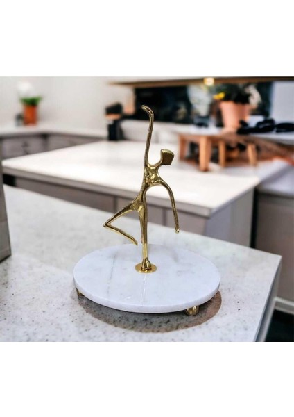 Gold Balerin Detalı Mermer Tepsi