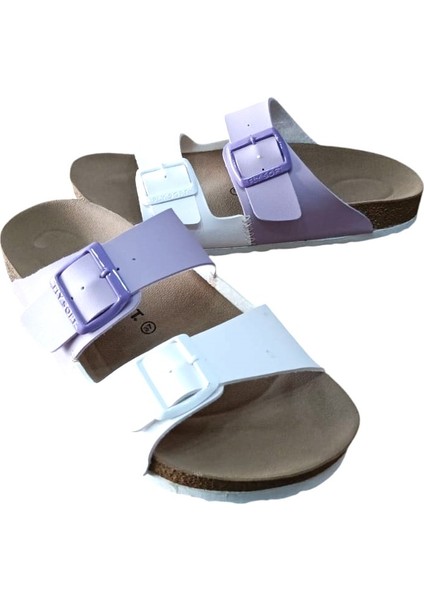 S902.060 Kadın Iki Tokalı Comfort Terlik Beyaz - Lila