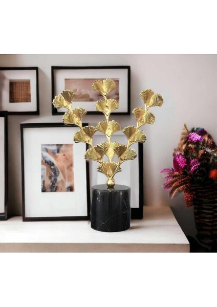 Gold Aksesuarlı Mermer Obje - Dekoratif Tabak