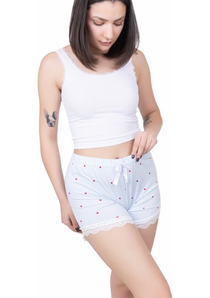 Looksense Kadın Açık Mavi Dantelli Şort 03100