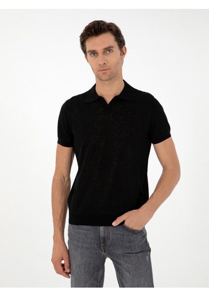 Erkek Siyah Slim Fit Polo Yaka Triko T-Shirt 50303284-VR046 modelleri